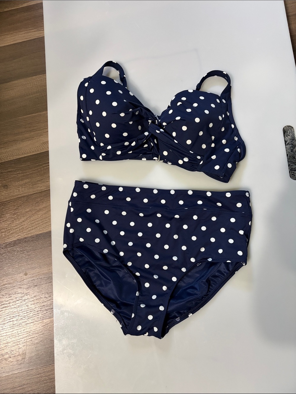 Lands' End Navy Blue and White Polka Dot Bikini Set